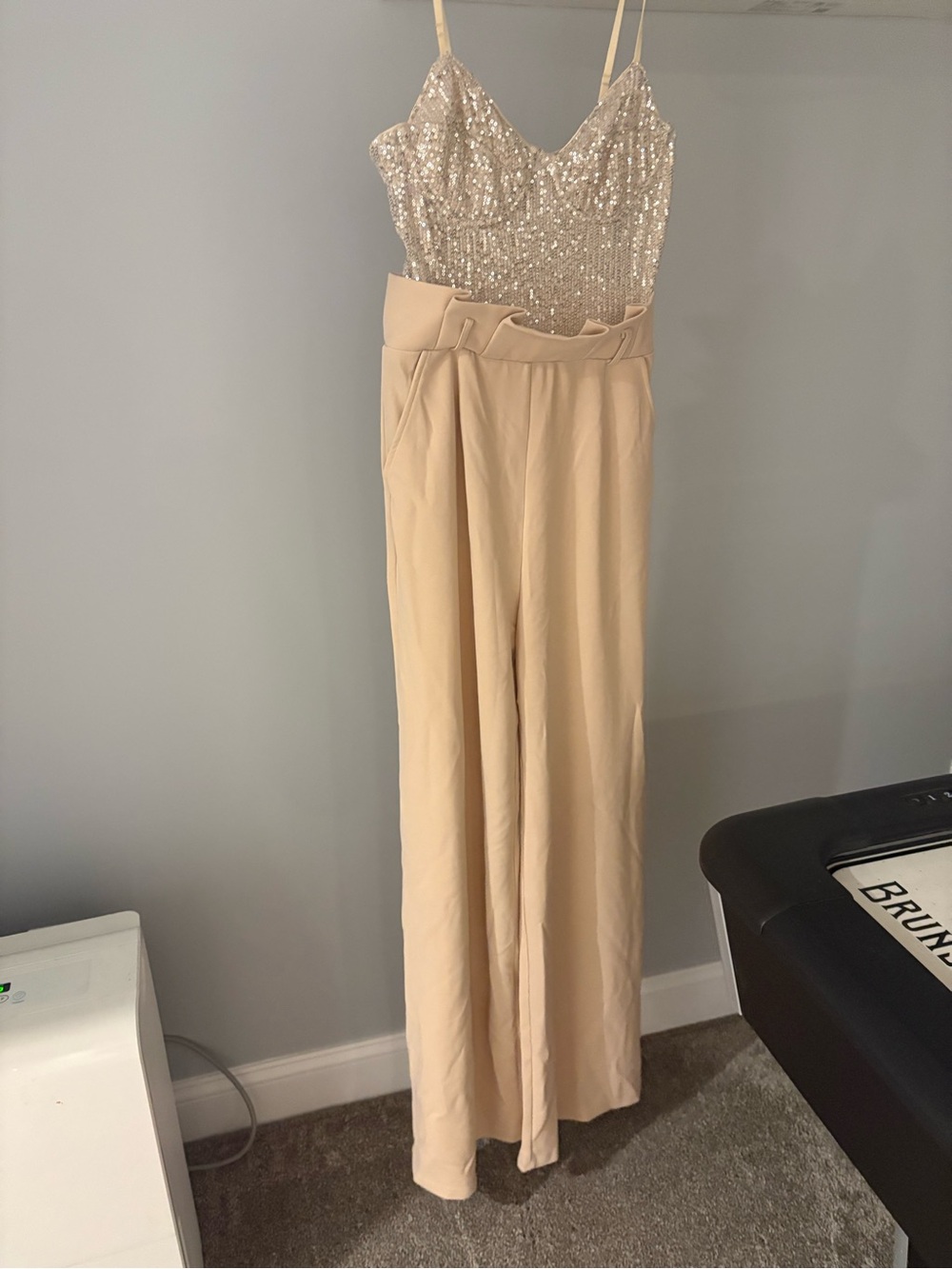 Fashion Nova Champagne Sequin Bodice Wide-Leg Jumpsuit